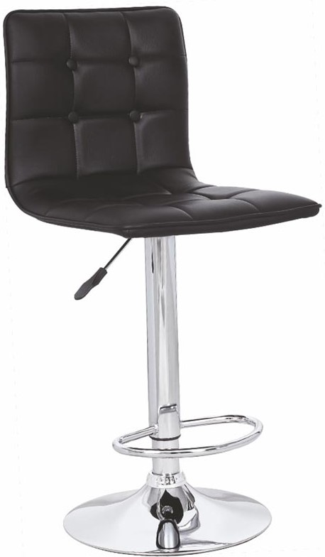 barová židle H29 černá prošívaná eko kůže podnož z chromované ocele
