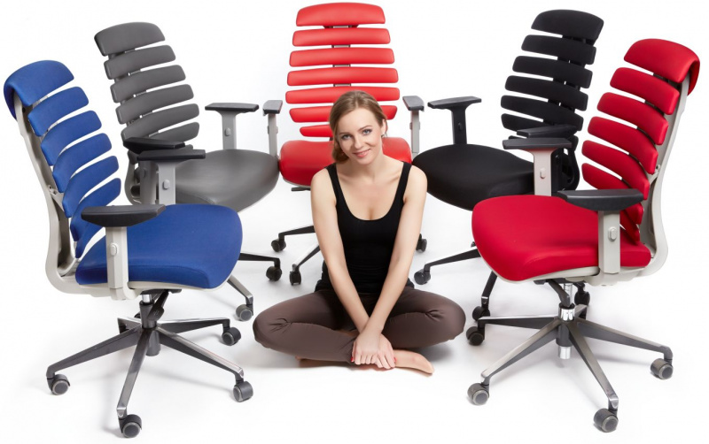 kancelárska stolička FISH BONES sivý plast, červená koža