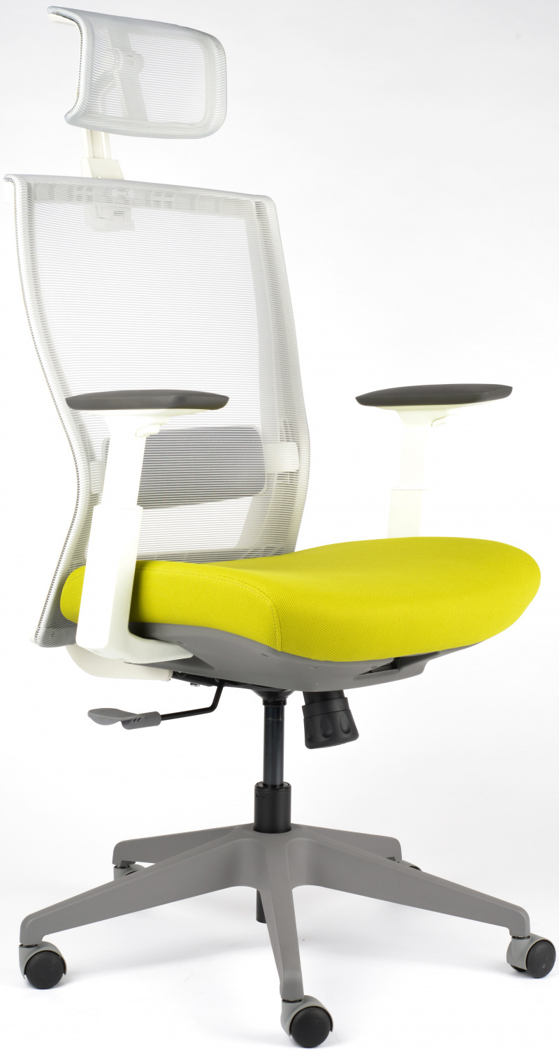 židle MOTOSTUHL M5 bílý plast, látka světle zelená+světle šedá