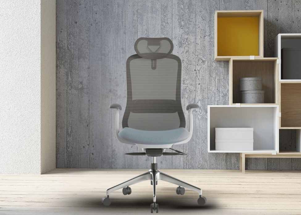 Kancelářská židle BESSEL šedý plast, modrá, ergonomická, 8-12 hodin denně