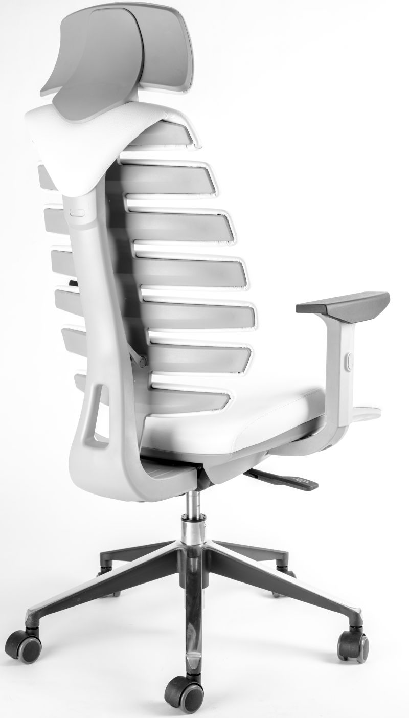 židle FISH BONES PDH šedý plast, bílá koženka PU480329, č. AOJ074