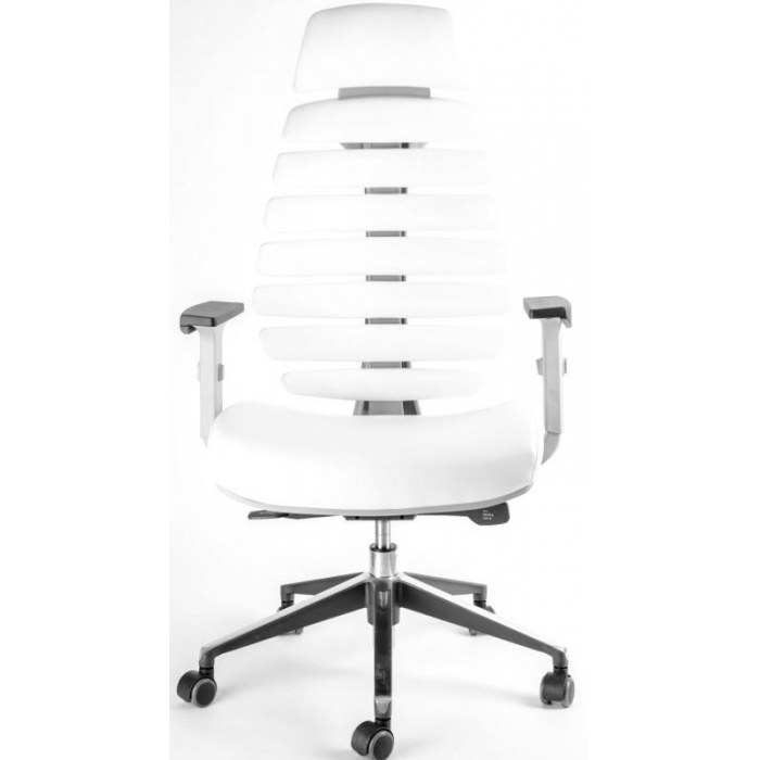 Kancelářská židle FISH BONES PDH šedý plast, bílá koženka