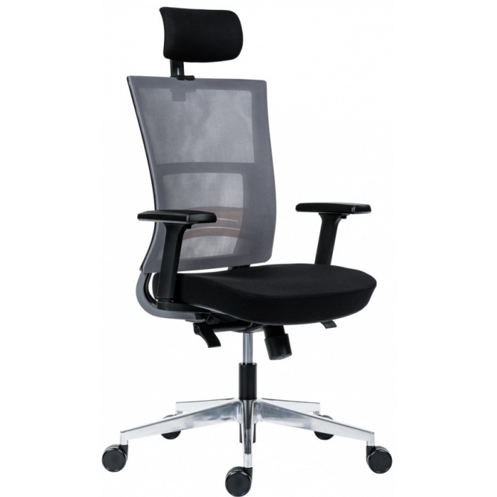 kancelářská židle NEXT PDH, šedá síťovina, černá látka