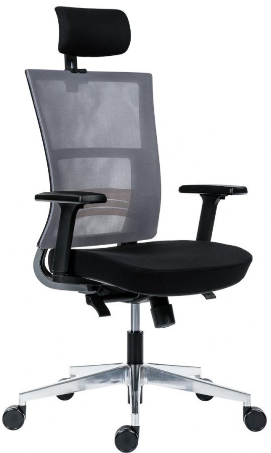 kancelářská židle NEXT PDH, šedá síťovina, černá látka