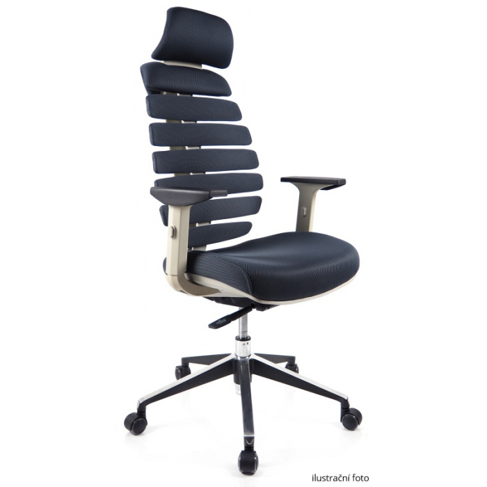 Kancelářská židle FISH BONES - opěrák šedý, černá koženka č.AOJ494