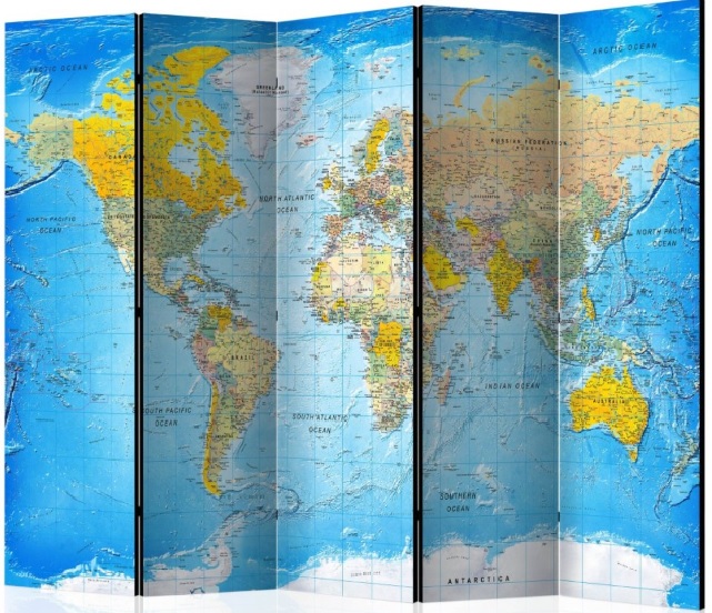 Paraván klasická mapa světa 5ti dílný