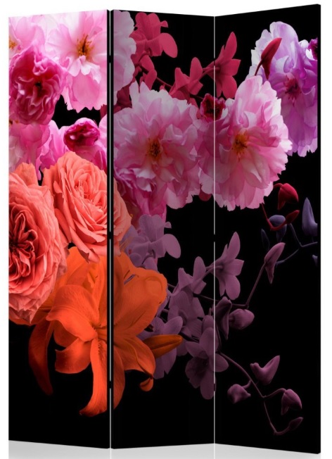 Levně Murando DeLuxe Paraván fialovorůžové květy na černé 3 dílný