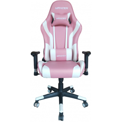 Herná stolička MRacer koženka, bielo-ružová