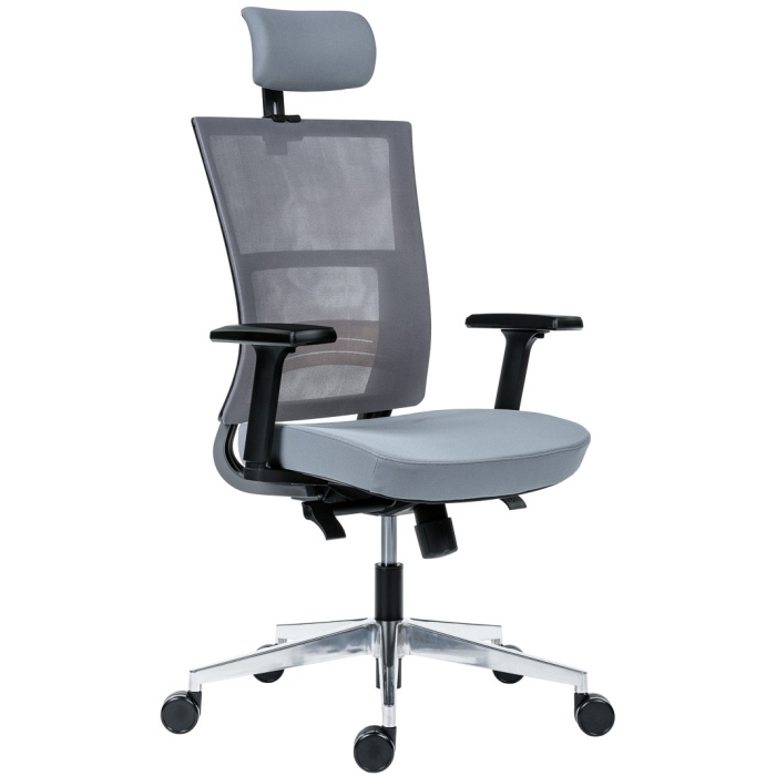 kancelářská židle NEXT PDH, šedá síťovina, šedá látka