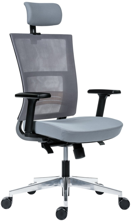 kancelářská židle NEXT PDH, šedá síťovina, šedá látka