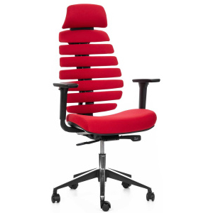 kancelárska stolička FISH BONES PDH čierny plast, 26-68 červená, 3D podrúčky