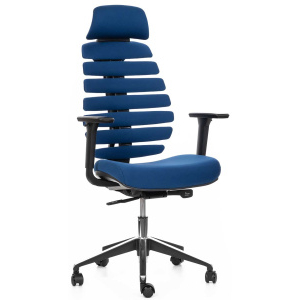 kancelárska stolička FISH BONES PDH, čierny plast, 26-67 modrá, 3D podrúčky
