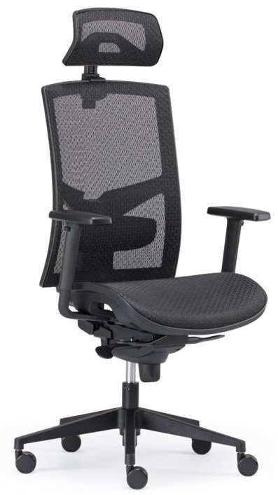 kancelářská židle GAME ŠÉF celosíťovaný s 3D podhlavníkem a područkami, BLACK 27 gallery main image